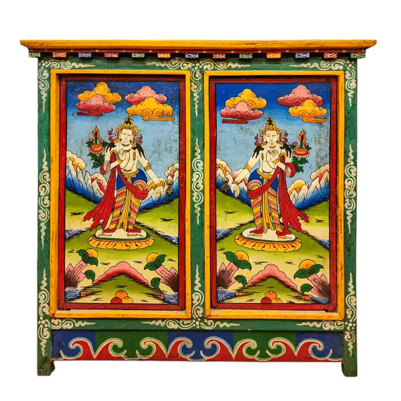 Cabinet en bois tibétain mettant en vedette Tara