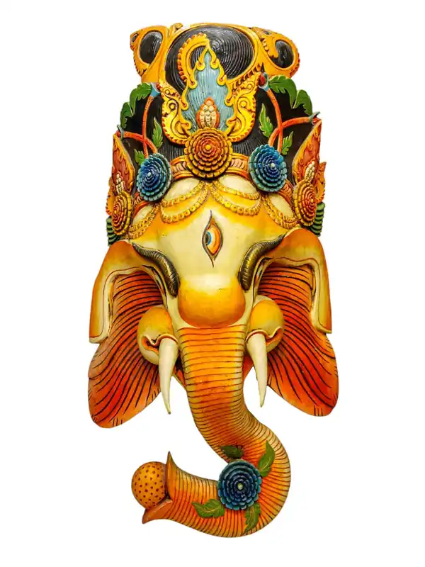 Masque de Ganesh en bois de peuplier fait à la main