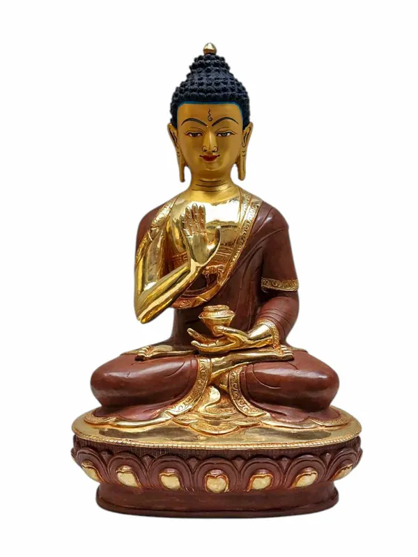 Statue du Bouddha Amoghasiddhi – Fini plaqué or en cuivre