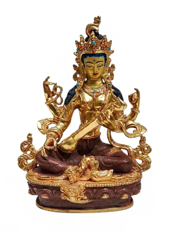 Statue en cuivre envoûtante de Saraswati – Déesse de la sagesse, de la musique et de l’art