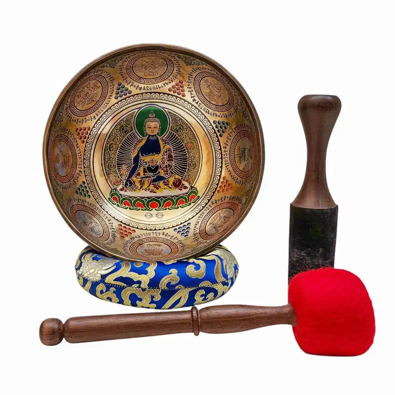 Sept bols chantants en bronze avec Bouddha Médecin