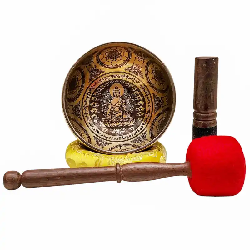Sept bols chantants en bronze avec le Bouddha de la Médecine