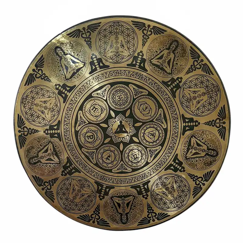 Gong en bronze sacré de Vajrayana avec gravure de mandala – 50 cm
