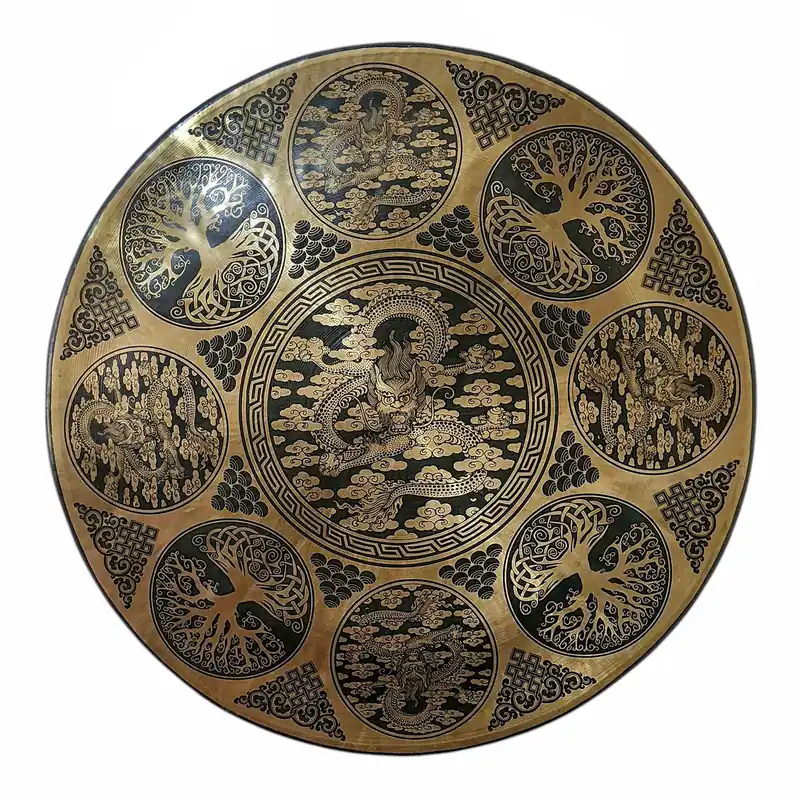 Gong de bronze du Vajrayana avec un design de mandala sacré pour la méditation profonde