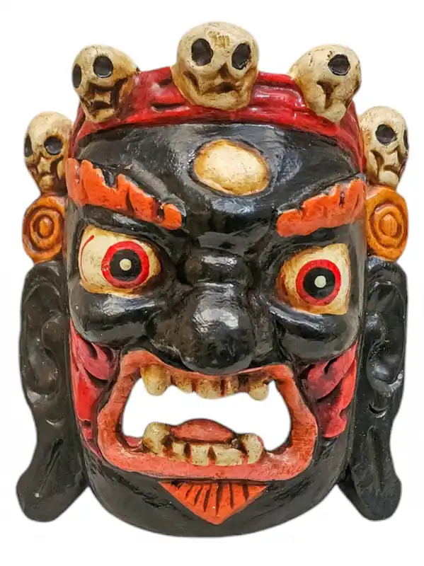 Masque en bois de peuplier Bhairav, suspension murale