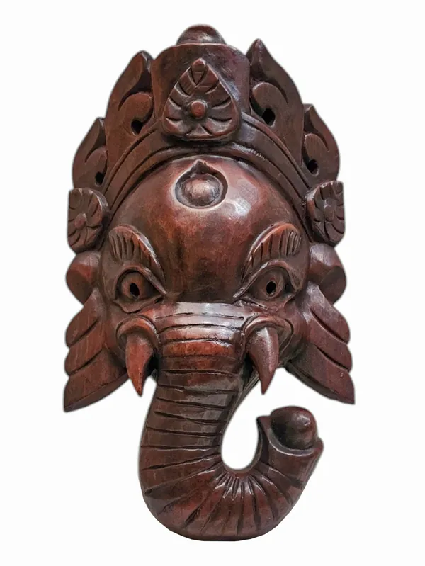 Masque de Ganesh en bois – Suspension murale en peuplier