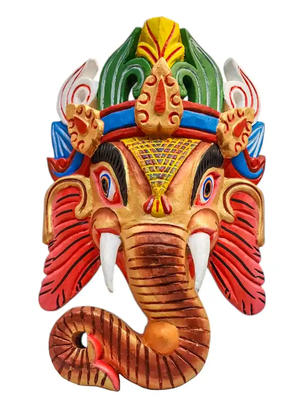 Masque en bois de Ganesh, suspension murale du Népal