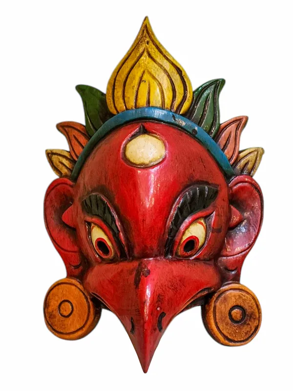 Masque de Garuda en bois de peuplier peint