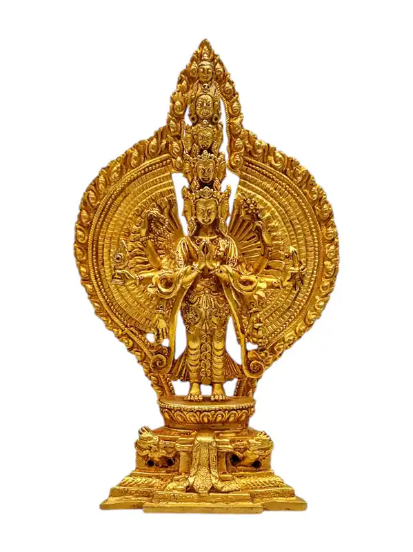 Statue miniature en cuivre d’Avalokitésvara aux mille bras – Incarnation de la compassion et de la sagesse
