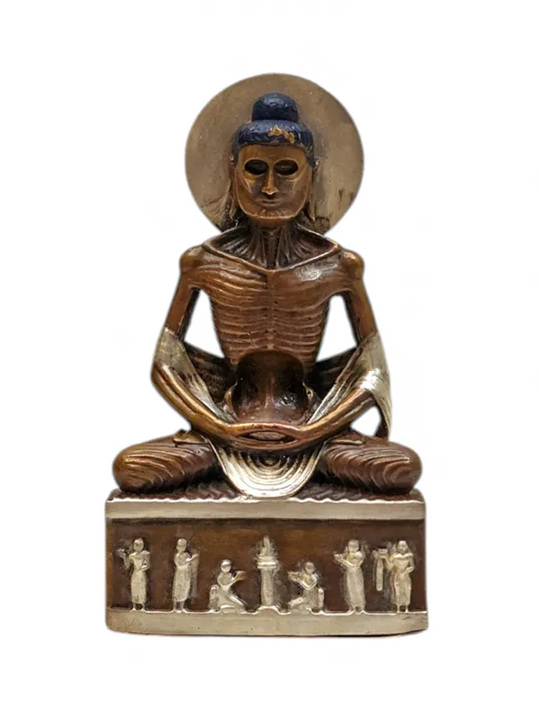 Statue miniature en cuivre du Bouddha de jeûne – Un emblème de sacrifice et d’autodiscipline