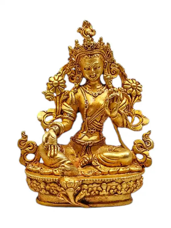 Statue miniature de Tara verte faite à la main – Déité en cuivre de la compassion et de la protection