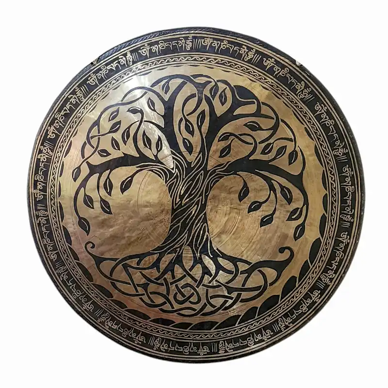 Gong symphonique en bronze Vajrayana avec gravure d’arbre pour la méditation