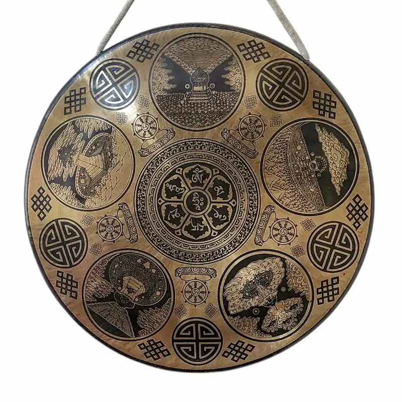 Gong en bronze Vajrayana avec gravure de mandala pour résonance spirituelle