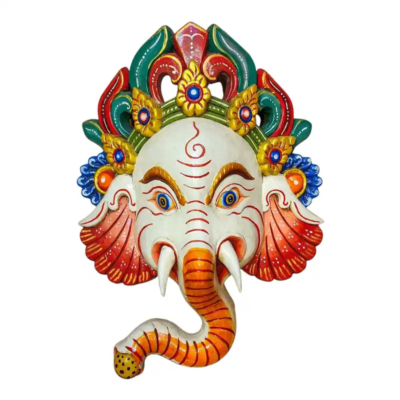 Masque en Bois de Ganesh – Artisanat en Peuplier