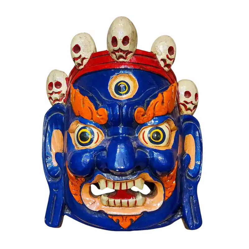Masque en bois de Bahirav, suspension murale en peuplier