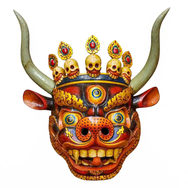 Masque en bois de Yamantaka, suspension murale