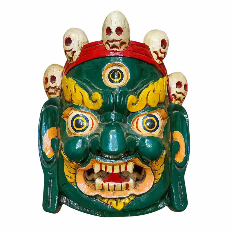 Masque en bois Bahirav en peuplier, suspension murale