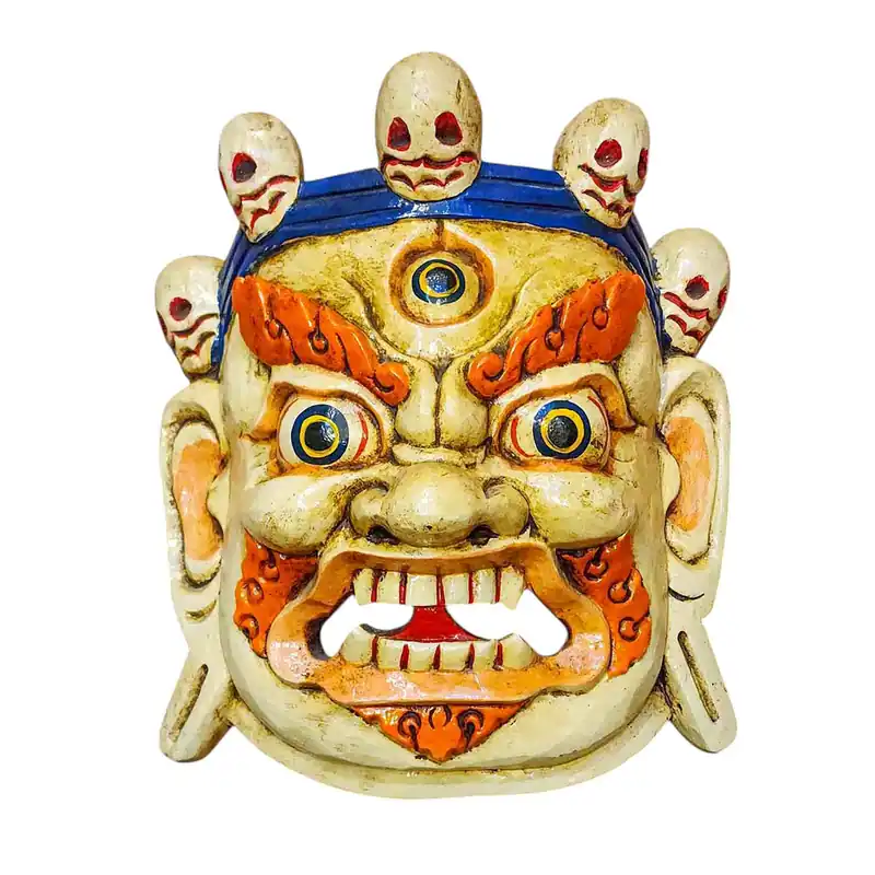 Masque en bois Bahirav, suspension murale, peuplier