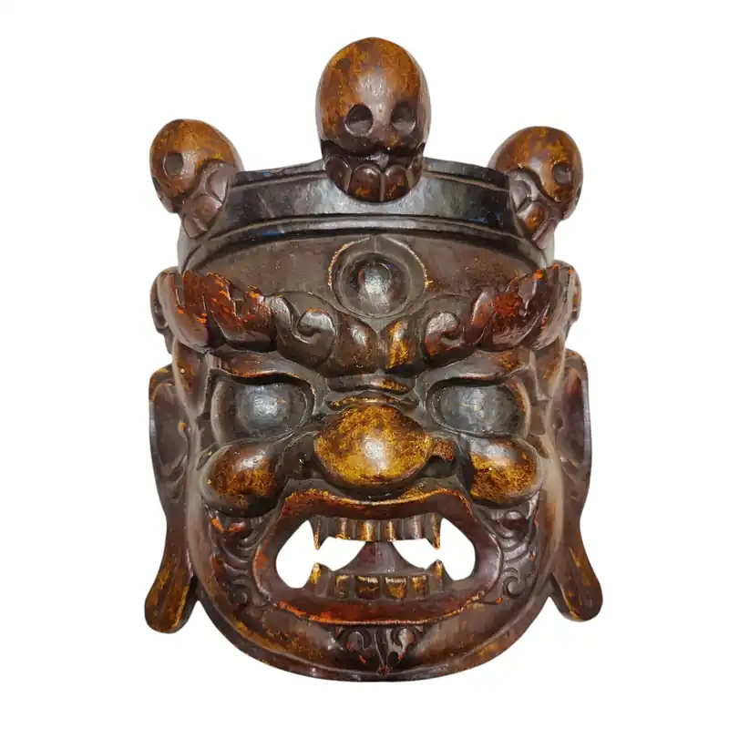 Masque en bois de Bhairav – Tapisserie Murale en Bois de Peuplier