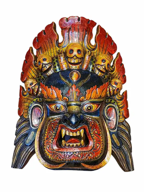Masque en bois de Bhairav du feu fait à la main