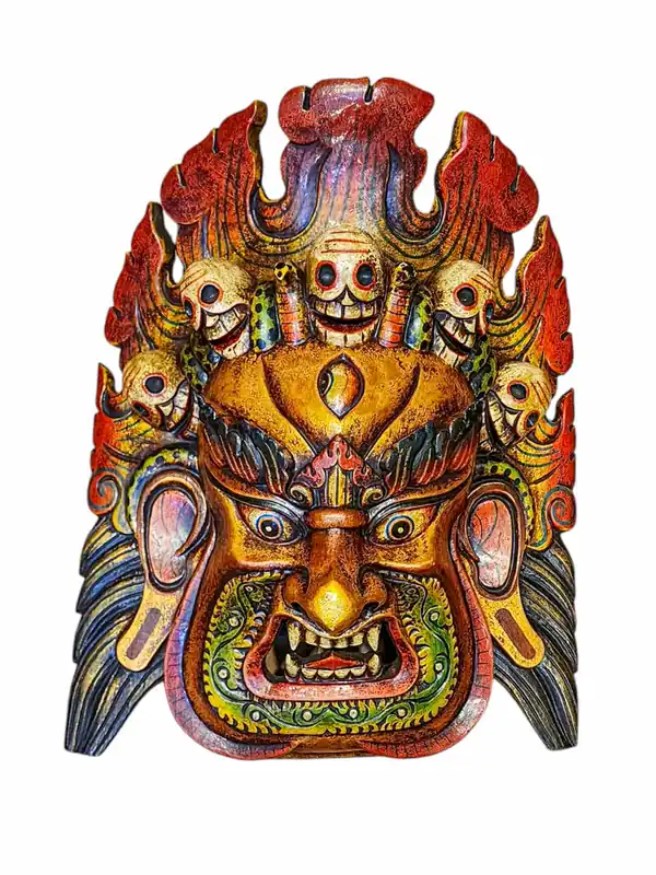 Masque en Bois de Bhairav de Feu, Suspended au Mur