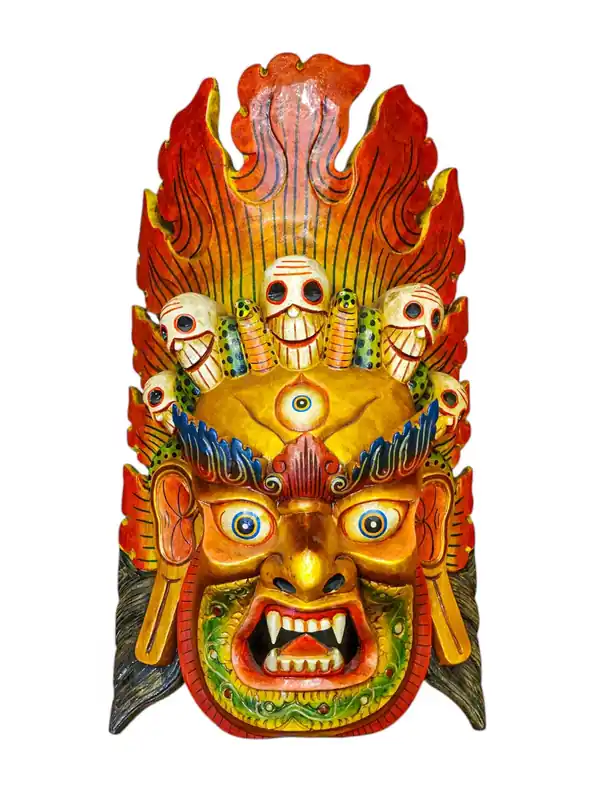 Tapisserie Murale de Bhairav de Feu en Bois de Peuplier