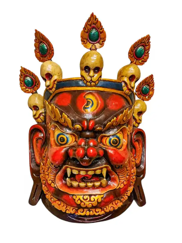 Masque de Bhairav – Décor en bois de peuplier fait à la main