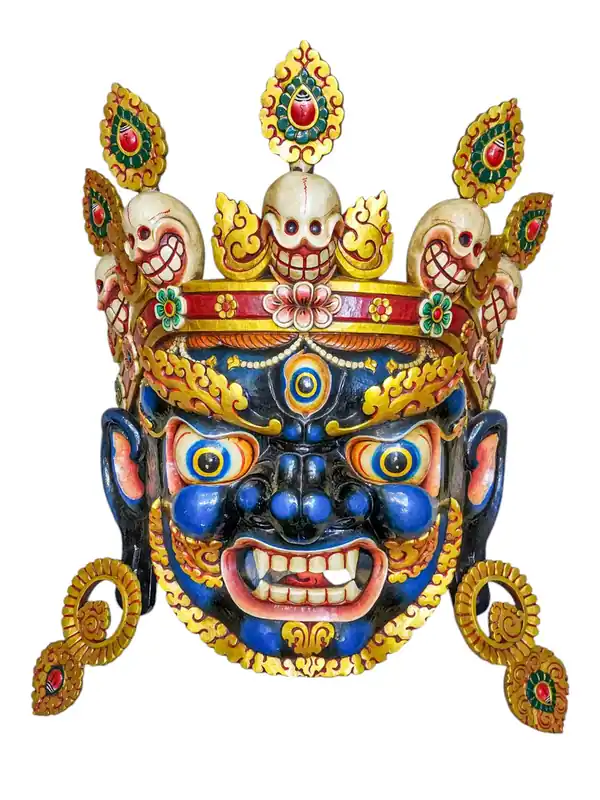 Masque en bois de Bhairav accroché au mur fabriqué en bois de peuplier