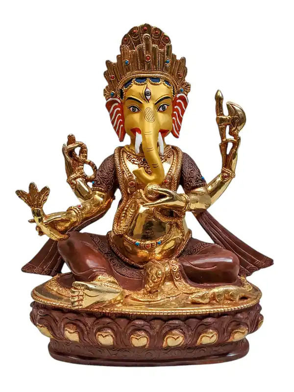 Statue en cuivre de Ganesh – Divinité de la sagesse partiellement plaquée or pour les nouveaux commencements
