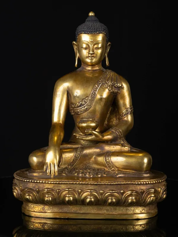 Statue en cuivre de Shakyamuni Bouddha – Visage plaqué or
