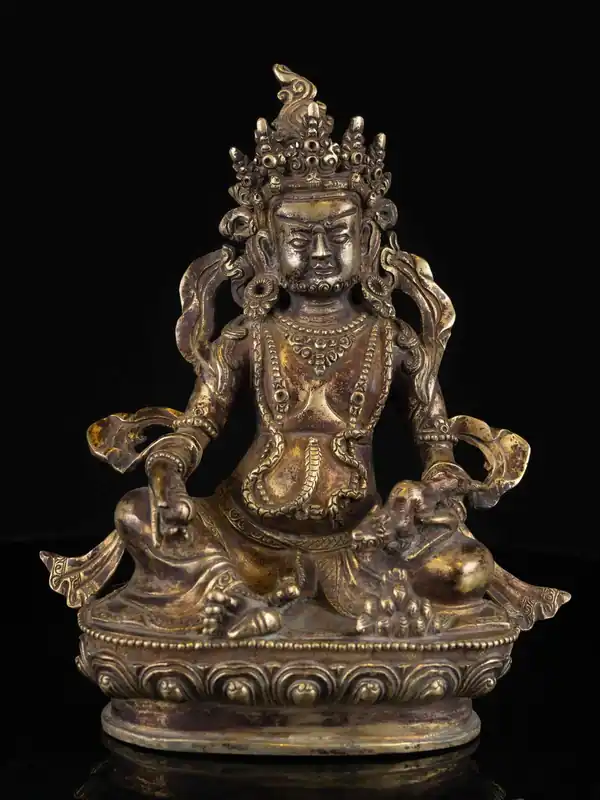 Statue de Jambhala jaune en cuivre plaqué or