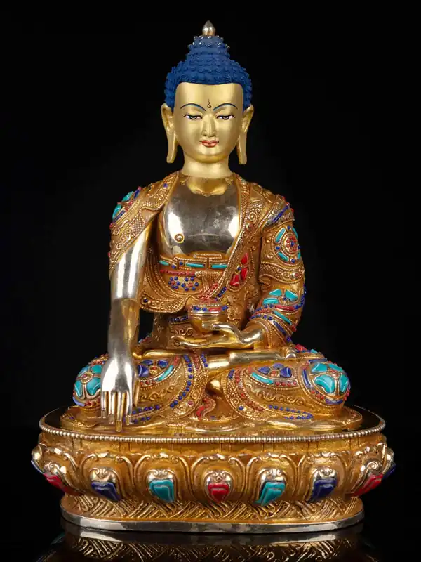 Statue en cuivre de Shakyamuni Bouddha avec visage plaqué or