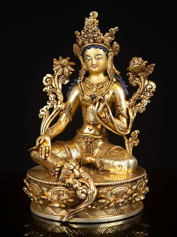 Statue de Tara verte – Cuivre, visage plaqué or