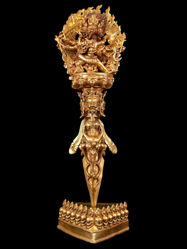 Dague rituelle en cuivre Phurba avec placage en or