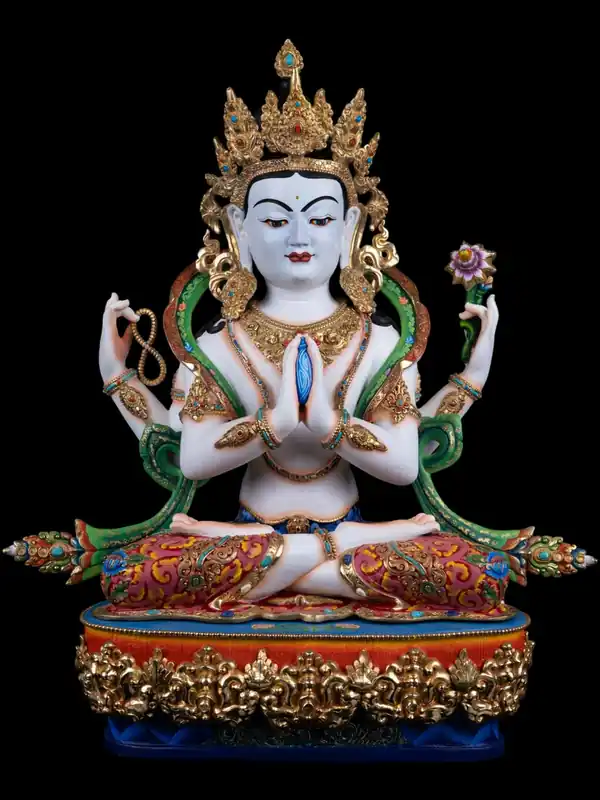 Statue de Chenrezig en cuivre – Bodhisattva de la compassion