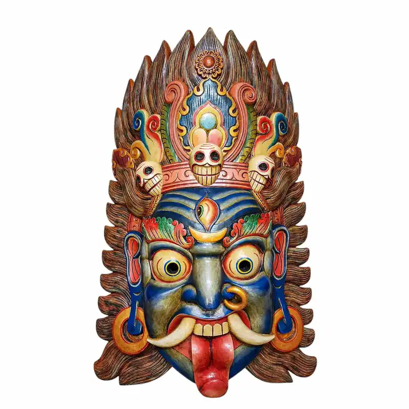 Masque en bois de Kali, suspension murale en bois de peuplier
