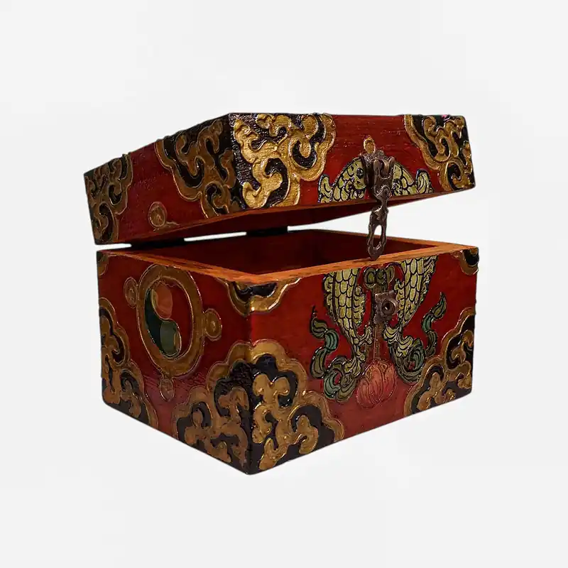Coffre au trésor en bois coloré traditionnel du Tibet