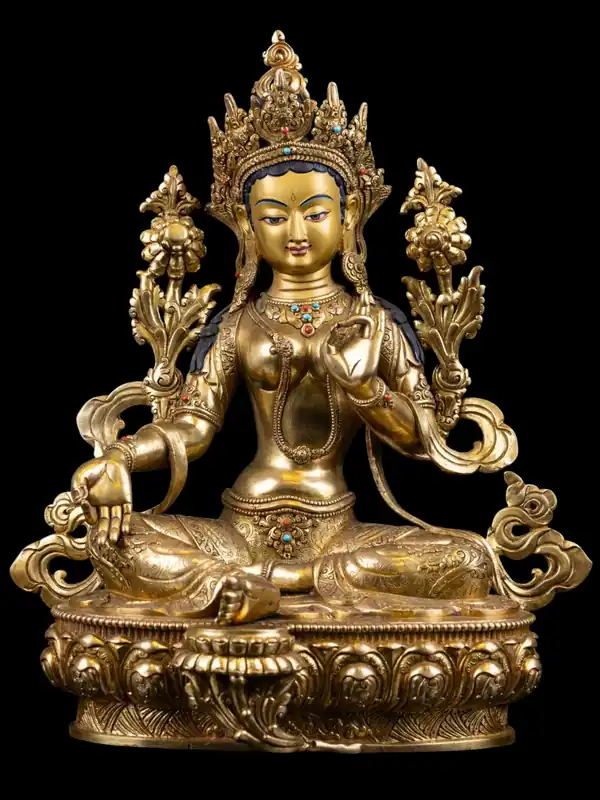 Statue en cuivre de Tara Verte avec un visage doré