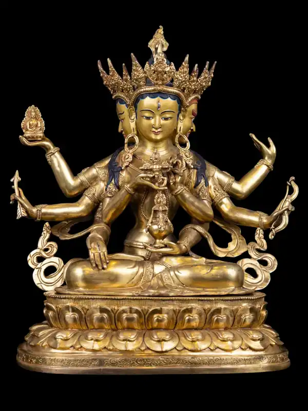Statue en cuivre de Namgyalma – Visage plaqué or, symbole de victoire et de longévité