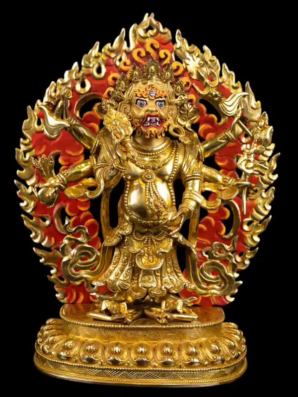 Statue en cuivre de Mahakala blanc avec un visage doré – Puissant protecteur de la richesse