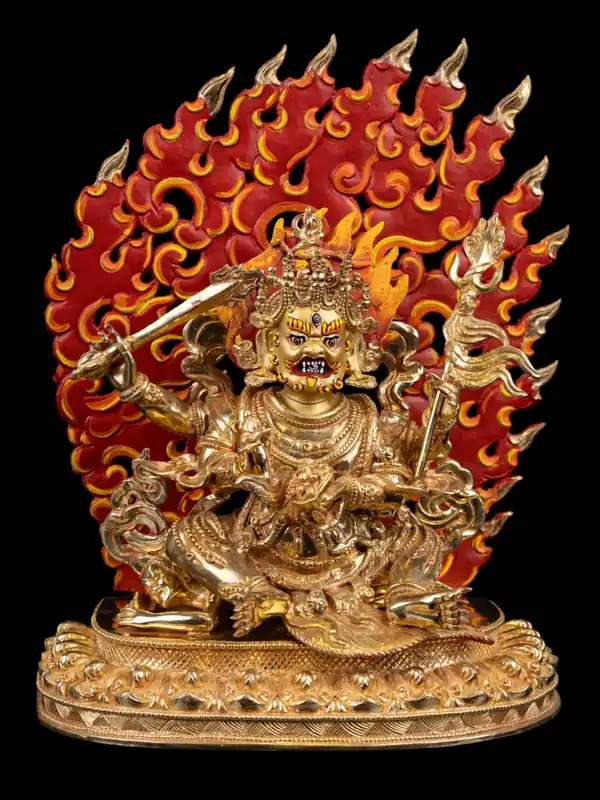 Statue en cuivre à quatre bras de Mahakala – Protecteur des obstacles et de la négativité