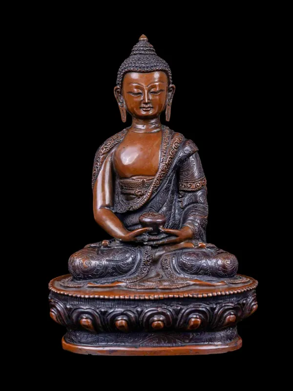 Statue en cuivre d’Amitabha Bouddha – 21 cm de Lumière Infinie et de Compassion