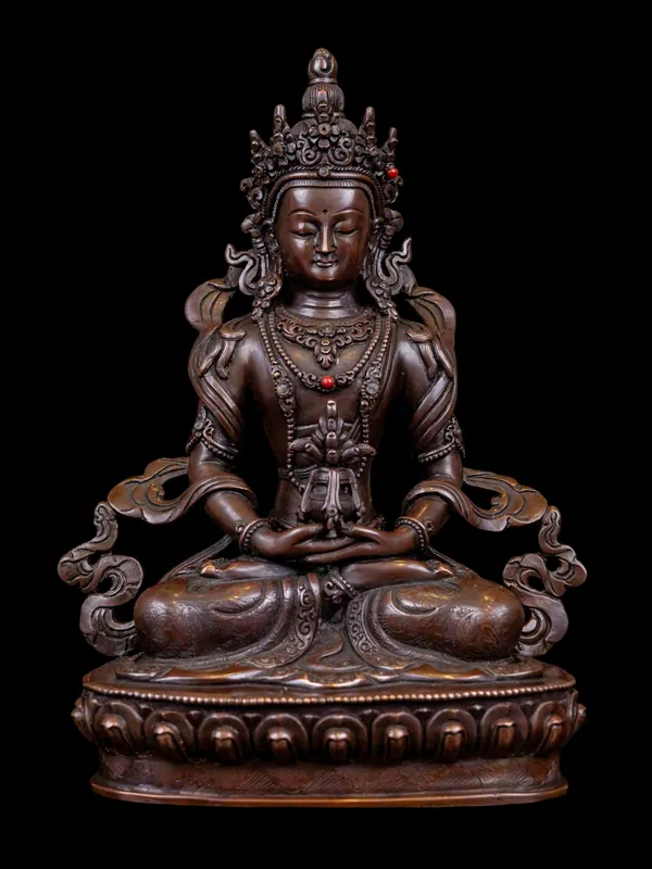 Statue en cuivre du Bouddha de la Longévité et de la Sagesse – Fabriquée à la main au Népal