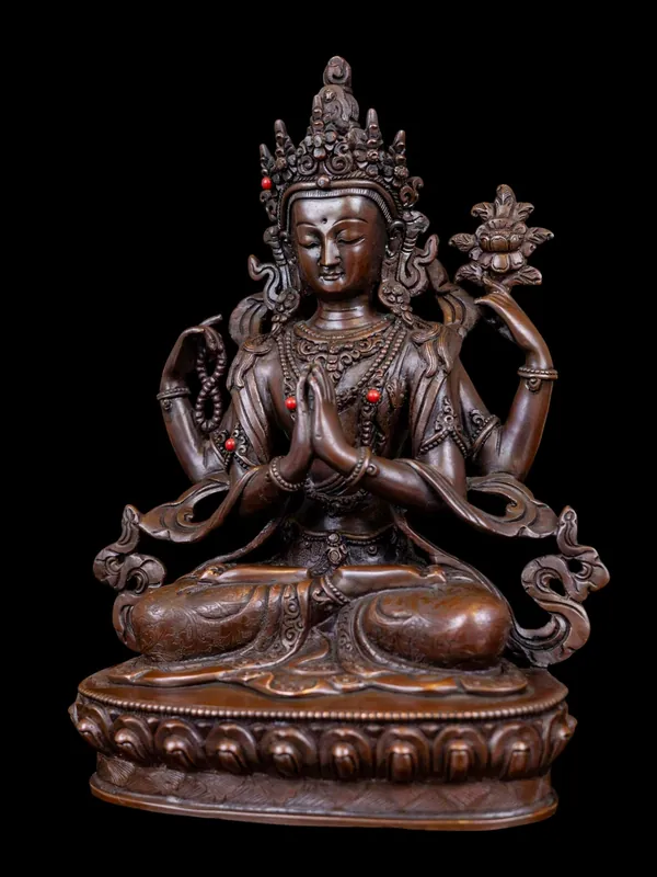 Statue de Chenrezig en cuivre de haute qualité – Bodhisattva de la compassion, protecteur de tous les êtres