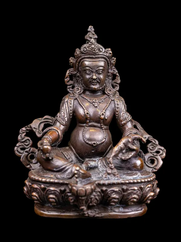 Statue miniature en cuivre de Jambhala jaune – Incarnant la générosité et l’abondance