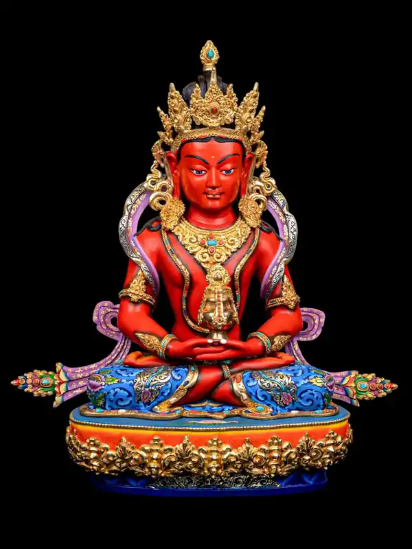 Statue de Bouddha en cuivre Aparimita pour la vitalité spirituelle