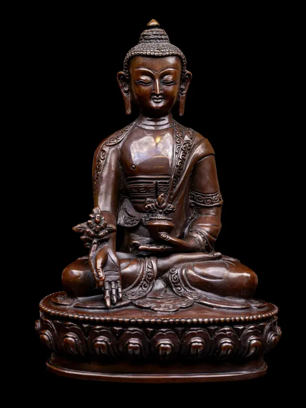 Statue de Bouddha Médecin en Cuivre de Haute Qualité – Fini Oxydé, Guérisseur du Corps et de l’Esprit