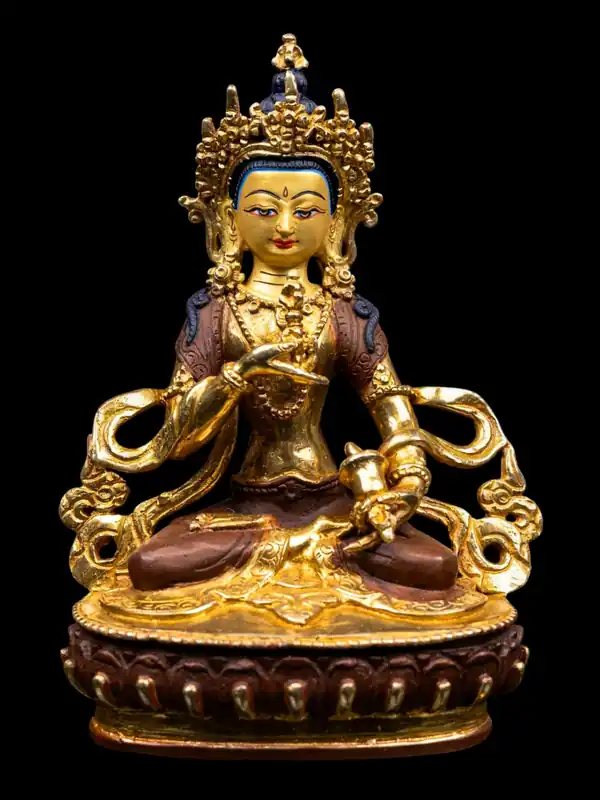 Statue en cuivre de Vajrasattva avec un visage doré – Incarnation de la pureté et de l’illumination