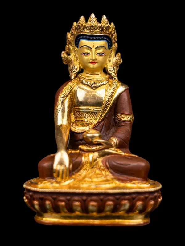 Statue en cuivre du Bouddha Shakyamuni avec un visage doré