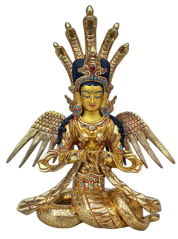 Statue en cuivre de la déesse serpent Naga Kanya